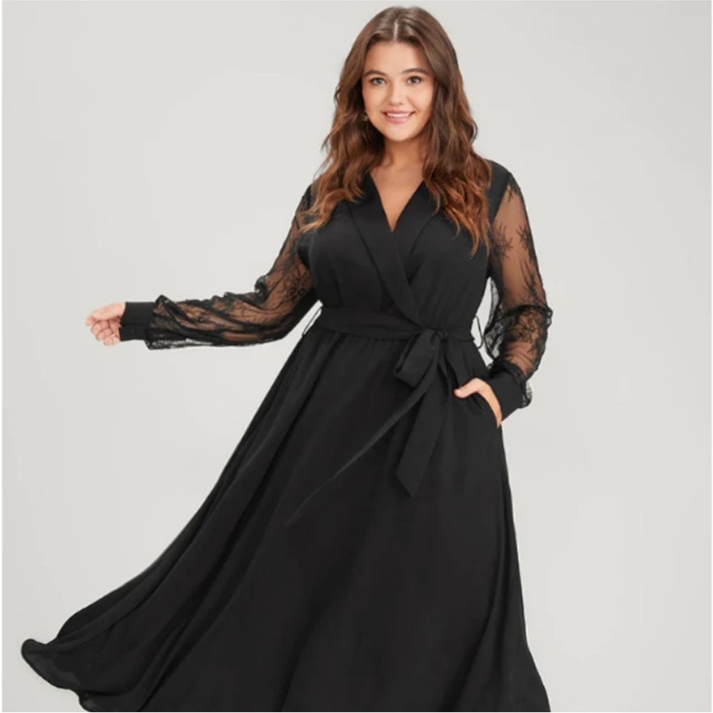 BloomChic Black A-Line Cocktail Dress with Bishop Sleeves